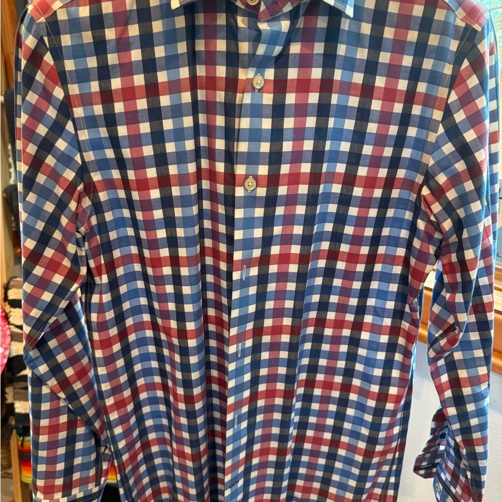 Banana Republic Men's Button-Up non iron Shirt in Blue, Red & White